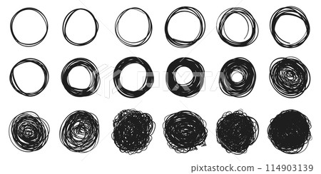 Circle line sketch icon in hand drawn style. Circular scribble doodle vector illustration on isolated background. Pencil or pen bubble sign business concept. Circle line sketch icon in hand drawn style. Circular scribble doodle vector illustration on isolated background. Pencil or pen bubble sign business concept. 114903139