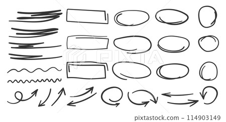 Arrow circles and abstract doodle icon in hand drawn style. Number vector illustration on isolated background. Letters, arrows sign business concept. Arrow circles and abstract doodle icon in hand drawn style. Number vector illustration on isolated background. Letters, arrows sign business concept. 114903149