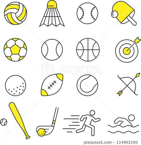 A set of stylish line icons related to ball games and other sports A set of stylish line icons related to ball games and other sports 114903200