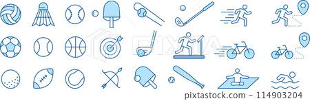 Set of line icons related to sports in two colors 114903204