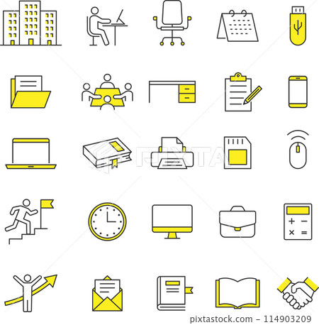 Stylish office related line icon set 114903209