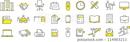 關於時尚辦公室的線條畫圖標集 114903211