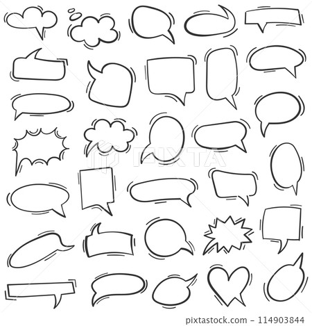 Doodle chat icon in hand drawn style. Cartoon bubbles vector illustration on isolated background. Talk frame sign business concept. Doodle chat icon in hand drawn style. Cartoon bubbles vector illustration on isolated background. Talk frame sign business concept. 114903844