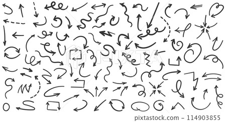 Arrow icon in hand drawn style. Handmade doodle vector illustration on isolated background. Cursor pointer sign business concept. Arrow icon in hand drawn style. Handmade doodle vector illustration on isolated background. Cursor pointer sign business concept. 114903855