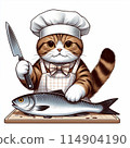 AI-generated image of a cat chef cooking fish 114904190