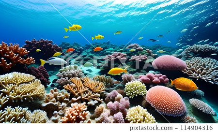 An underwater illustration of a beautiful coral reef 114904316