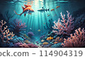 An underwater illustration of a beautiful coral reef 114904319