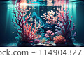 Illustration of beautiful corals and tropical fish 114904327