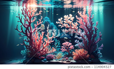 美麗的珊瑚和美麗的熱帶魚的插圖 美麗的珊瑚和美麗的熱帶魚的插圖 114904327