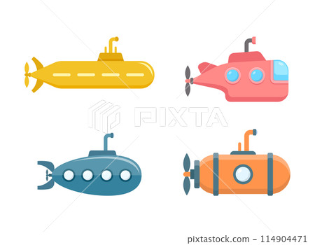 Submarine icon in flat style. Bathyscaphe vector illustration on isolated background. Underwater transport sign business concept. 114904471