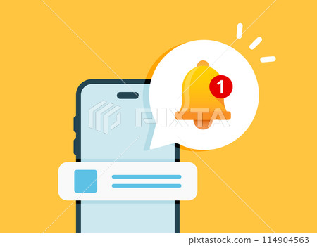 Phone notifications icon in flat style. Smartphone with new notice vector illustration on isolated background. Reminder message sign business concept. Phone notifications icon in flat style. Smartphone with new notice vector illustration on isolated background. Reminder message sign business concept. 114904563