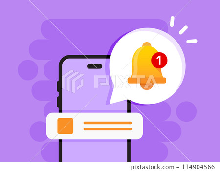 Phone notifications icon in flat style. Smartphone with new notice vector illustration on isolated background. Reminder message sign business concept. Phone notifications icon in flat style. Smartphone with new notice vector illustration on isolated background. Reminder message sign business concept. 114904566