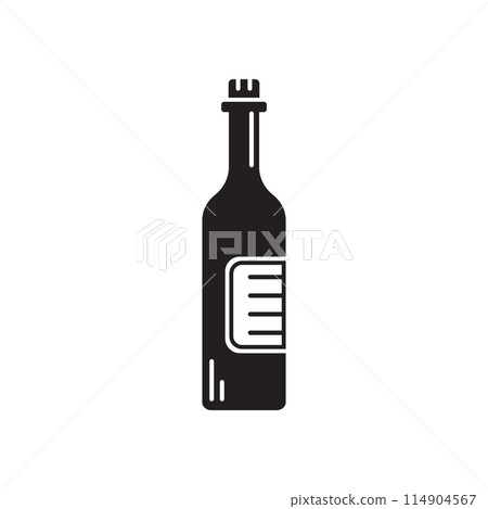 Wine bottle with glass icon in flat style. Alcohol drink vector illustration on isolated background. Champagne beverage sign business concept. Wine bottle with glass icon in flat style. Alcohol drink vector illustration on isolated background. Champagne beverage sign business concept. 114904567