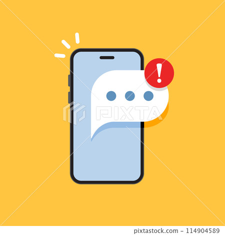 Phone notifications icon in flat style. Smartphone with new notice vector illustration on isolated background. Reminder message sign business concept. 114904589