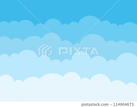 Blue sky with white clouds in flat style. Airy atmosphere vector illustration on isolated background. Nature sign business concept. 114904673
