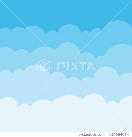Blue sky with white clouds in flat style. Airy atmosphere vector illustration on isolated background. Nature sign business concept. 114904674