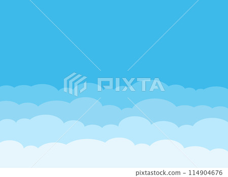 Blue sky with white clouds in flat style. Airy atmosphere vector illustration on isolated background. Nature sign business concept. Blue sky with white clouds in flat style. Airy atmosphere vector illustration on isolated background. Nature sign business concept. 114904676