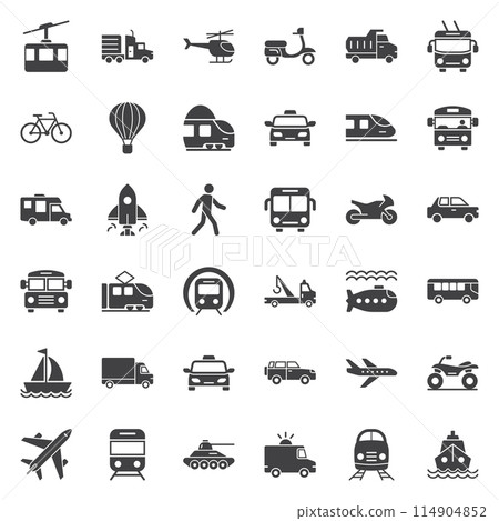 Transport icons set in flat style. Transportation vector illustration on isolated background. Vehicle sign business concept. 114904852