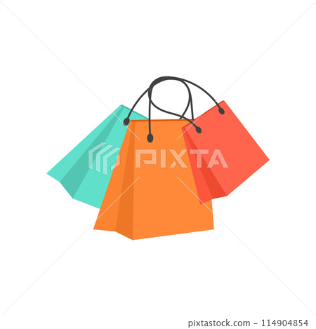Shopping bag icon in flat style. Package vector illustration on isolated background. Purchase sign business concept. Shopping bag icon in flat style. Package vector illustration on isolated background. Purchase sign business concept. 114904854