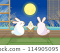 Two rabbits watching the moon from the veranda of a Japanese-style room (side view) 114905095