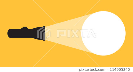 Flashlight icon in flat style. Electric lamp vector illustration on isolated background. Pocket lantern sign business concept. 114905240
