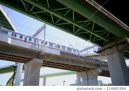 A Nankai Airport Line train traveling over the Kansai International Airport Link Bridge (Izumisano City, Osaka Prefecture) A Nankai Airport Line train traveling over the Kansai International Airport Link Bridge (Izumisano City, Osaka Prefecture) 114905364