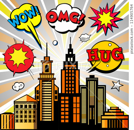 Landscape set of buildings silhouetted outline of low-rise and high-rise complexes and skyscrapers. Structural constructions placed urban objects 114905764