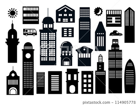 Landscape set of buildings silhouetted of low-rise and high-rise complexes Landscape set of buildings silhouetted of low-rise and high-rise complexes 114905778