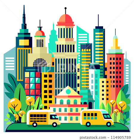 Landscape set of buildings silhouetted of low-rise and high-rise complexes Landscape set of buildings silhouetted of low-rise and high-rise complexes 114905789