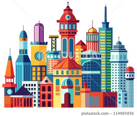 Landscape set of buildings silhouetted on white background. Landscape set of buildings silhouetted on white background. 114905856