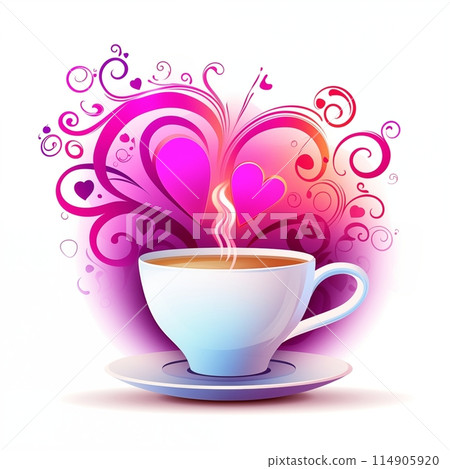 Joyful coffee cup with heart shaped steam, AI Generated 114905920