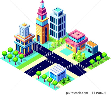 Isometric urban megalopolis top view of the city infrastructure town, Isometric urban megalopolis top view of the city infrastructure town, 114906010