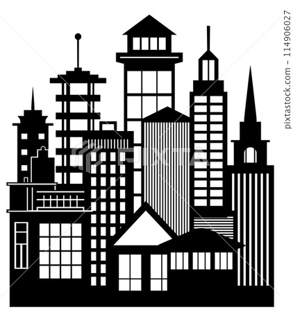 Building vector set illustrations of a black silhouette of city structures Building vector set illustrations of a black silhouette of city structures 114906027