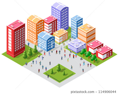 A Buildings isometric game asset art style 3D cityscape view of the top A Buildings isometric game asset art style 3D cityscape view of the top 114906044