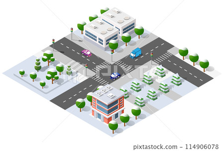 Isometric 3D cityscape view of the top of the house 114906078