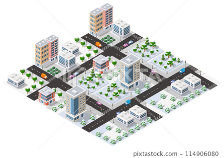 Isometric 3D cityscape view of the top of the house 114906080