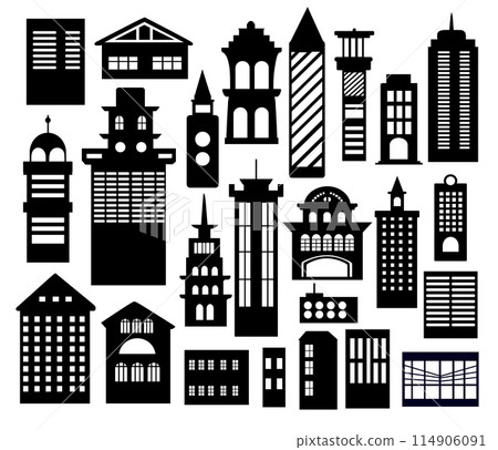 Landscape set of buildings silhouette on a white background Landscape set of buildings silhouette on a white background 114906091