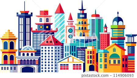 Landscape set of buildings silhouette on a white background Landscape set of buildings silhouette on a white background 114906093