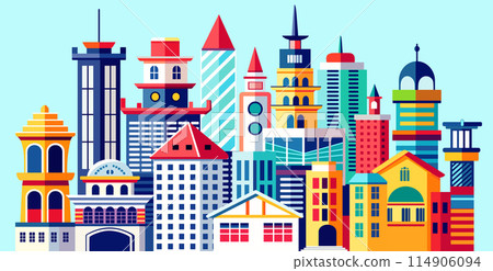 Landscape set of buildings silhouette on a color background Landscape set of buildings silhouette on a color background 114906094
