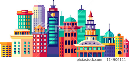Landscape set of buildings silhouette on a white background 114906111