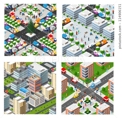 Isometric set of blocks module of areas of the city construction and designing 114906151