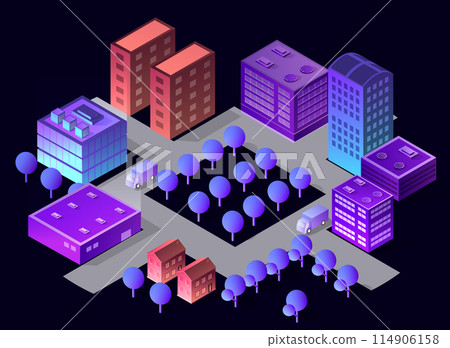 Isometric city of violet colors 3d building modern town street Isometric city of violet colors 3d building modern town street 114906158