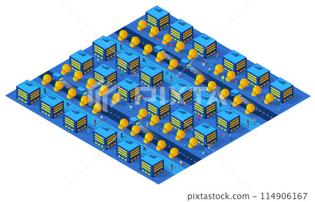 City urban area map Isometric night lights ultraviolet 3D illustration 114906167