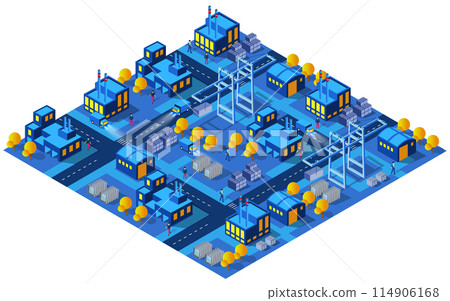 The factories, warehouses industry night, neon, purple smart city 3D ultraviolet The factories, warehouses industry night, neon, purple smart city 3D ultraviolet 114906168