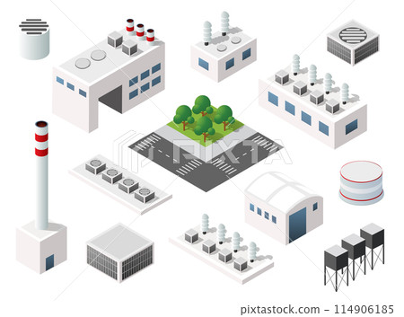 The 3D perspective aspect of set of objects of industrial plants, factories 114906185