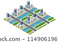 Isometric illustration of a city waterfront with a river, yachts and buildings 114906196