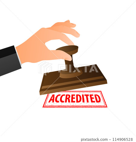 Hand is stamping a red seal that says Endorsed. Grunge vintage Accredited square stamp Hand is stamping a red seal that says Endorsed. Grunge vintage Accredited square stamp 114906528