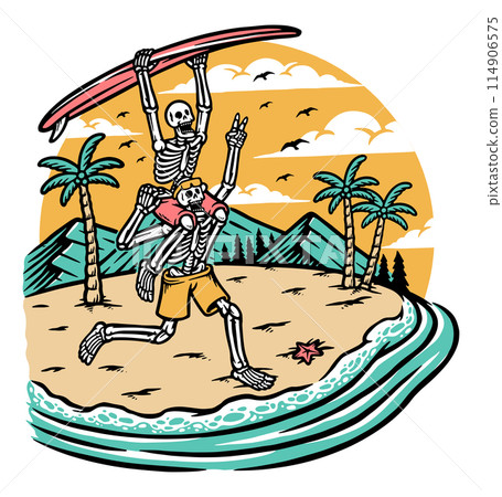 Two skulls having fun on the beach 114906575