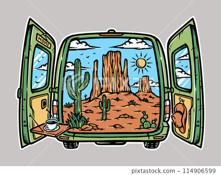 Desert landscape in the car Desert landscape in the car 114906599