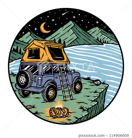 Camping on the hill at night 114906609